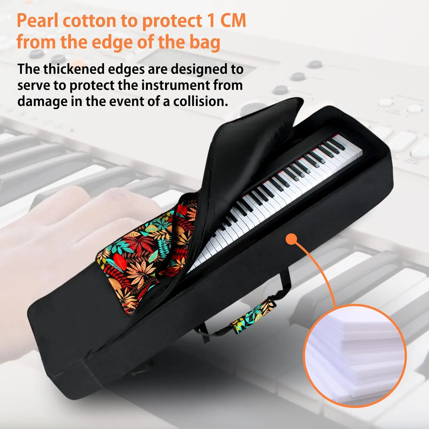 88 Key Keyboard Case, 53.5"x12.6"x6.3" Electric Keyboard Bag Piano Gig Bag with Handles and Adjustable Shoulder Straps Keyboard Gig Bag - Flower Pattern