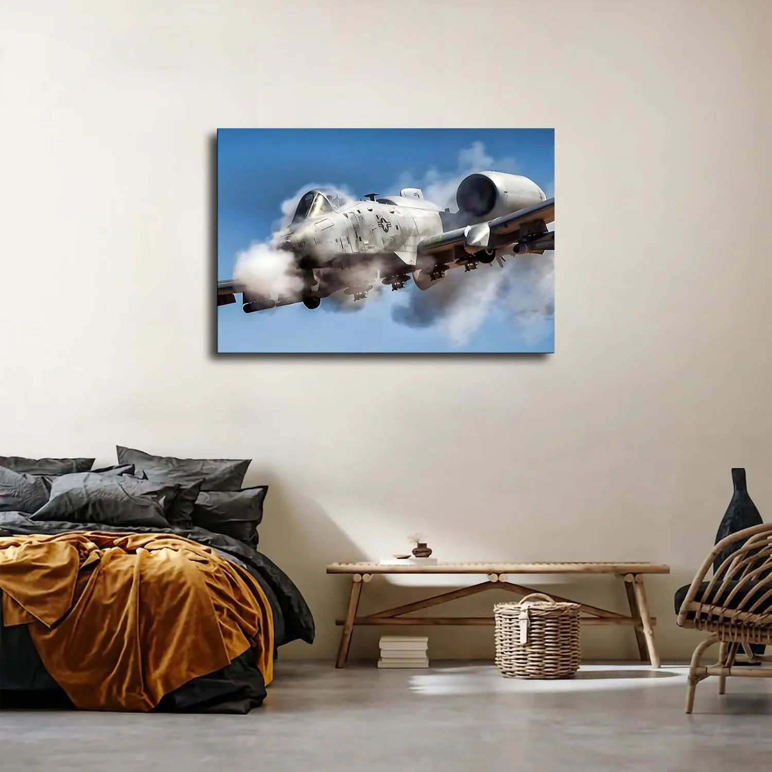 A-10 Thunderbolt II Attack Aircraft Military Warthog Posters Canvas Wall Art, Suitable for Living Room Bedroom Study Office Cafe Pub Etc, Perfect Holiday Gift and Home Decoration (12×18inch Framed)