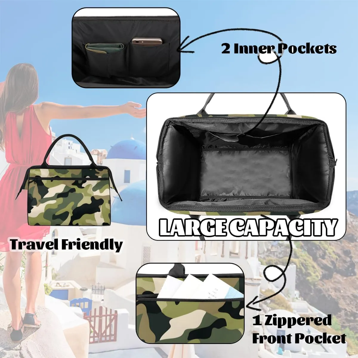 Abstract Army Camouflage Camo Weekender Overnight Bag for Women Waterproof Carry On Travel Duffle Bags with Pocket Lightweight Sports Gym Tote Bag Large Luggage Workout Personal Item Hospital Bags