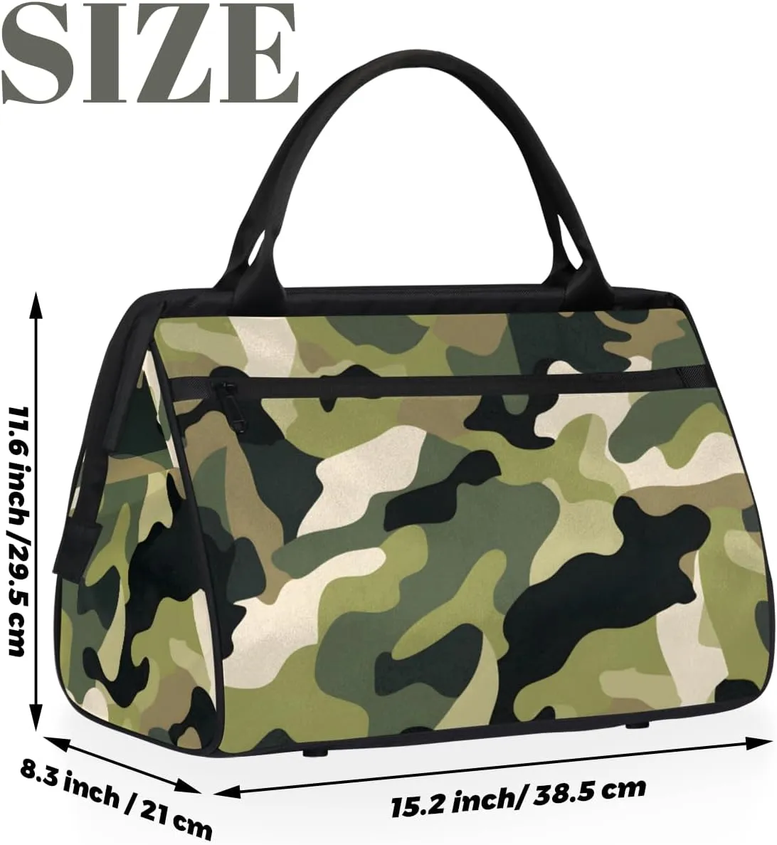 Abstract Army Camouflage Camo Weekender Overnight Bag for Women Waterproof Carry On Travel Duffle Bags with Pocket Lightweight Sports Gym Tote Bag Large Luggage Workout Personal Item Hospital Bags