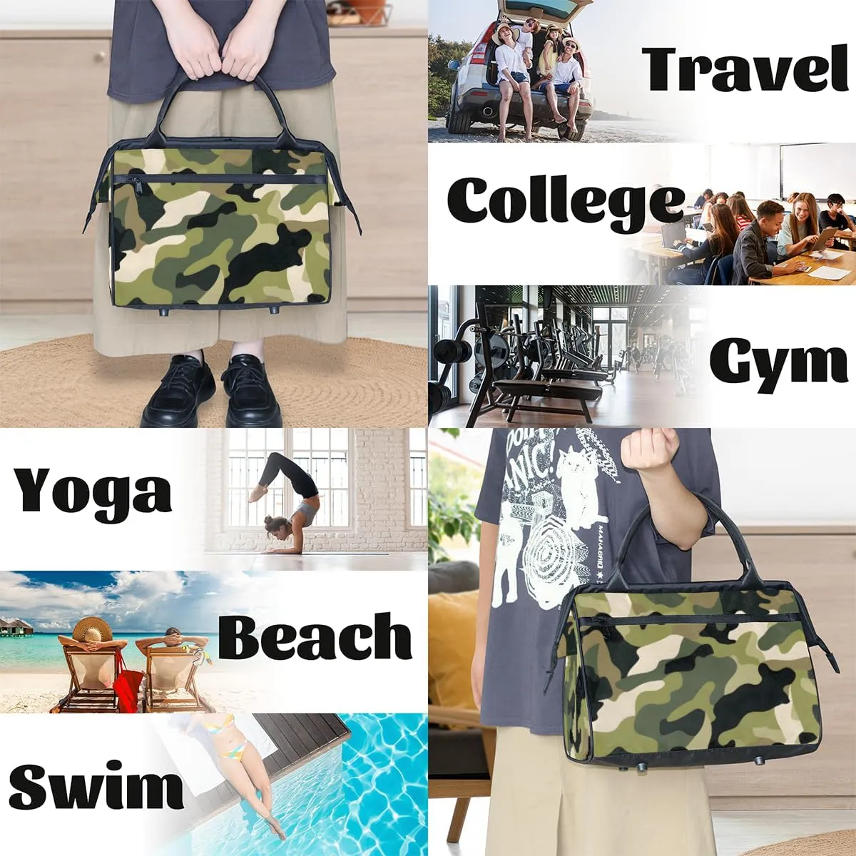 Abstract Army Camouflage Camo Weekender Overnight Bag for Women Waterproof Carry On Travel Duffle Bags with Pocket Lightweight Sports Gym Tote Bag Large Luggage Workout Personal Item Hospital Bags