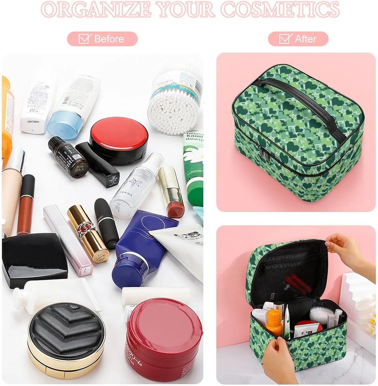 Abstract Love Camouflage Print Cosmetic Bag For Women Travel Make Up Bags Skincare Toiletry Storage Organizer Mens Holiday Waterproof Soft Leather Makeup Box With Handle Compartments