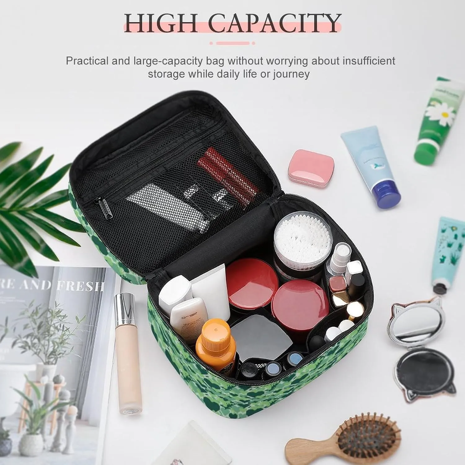 Abstract Love Camouflage Print Cosmetic Bag For Women Travel Make Up Bags Skincare Toiletry Storage Organizer Mens Holiday Waterproof Soft Leather Makeup Box With Handle Compartments