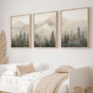 Abstract Mountain Wall Art Neutral Landscape Art Prints Forest Mountain Canvas Boho Forest Art Abstract Nature Artwork Watercolor Nature Pictures Wall Decor for Bedroom 12x16inch (Set of 3) Frameless