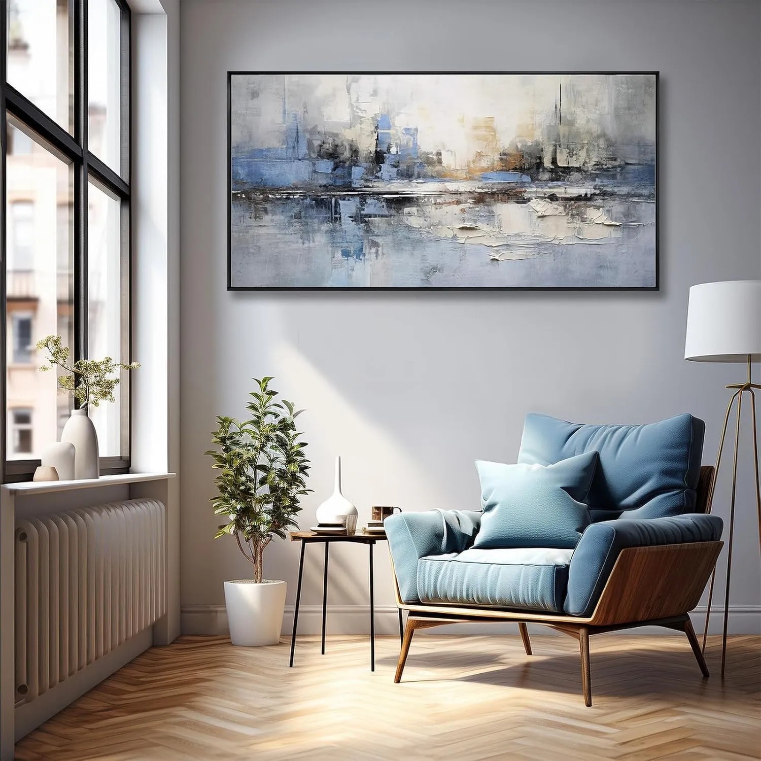 Abstract Wall Art Wall Decor Blue and Gray White Modern Canvas Art Print Abstract Artwork Framed Pictures for Living Room Bedroom Bathroom Office Home Decor Can Be Hung Directly 20"x 40"