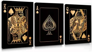 Ace Of Spades Canvas Painting Modern Black Golden Poker Posters And Prints Jack Queen And King Playing Cards Canvas Painting Vintage Poker Playing Cards Canvas Prints 20*28 Inch*3 Unframed (A, 20*28inch*3 Unframed)