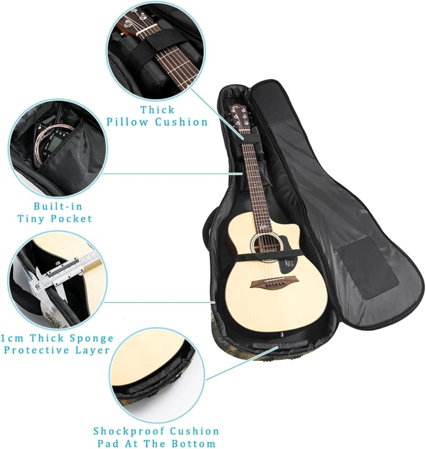 Acoustic Guitar Bag 1 cm Thick Padding, Waterproof Oxford Cloth Guitar Bag Backpack for 40-42 Inch Electric Bass Classical Guitars, Caribou Forest Tree
