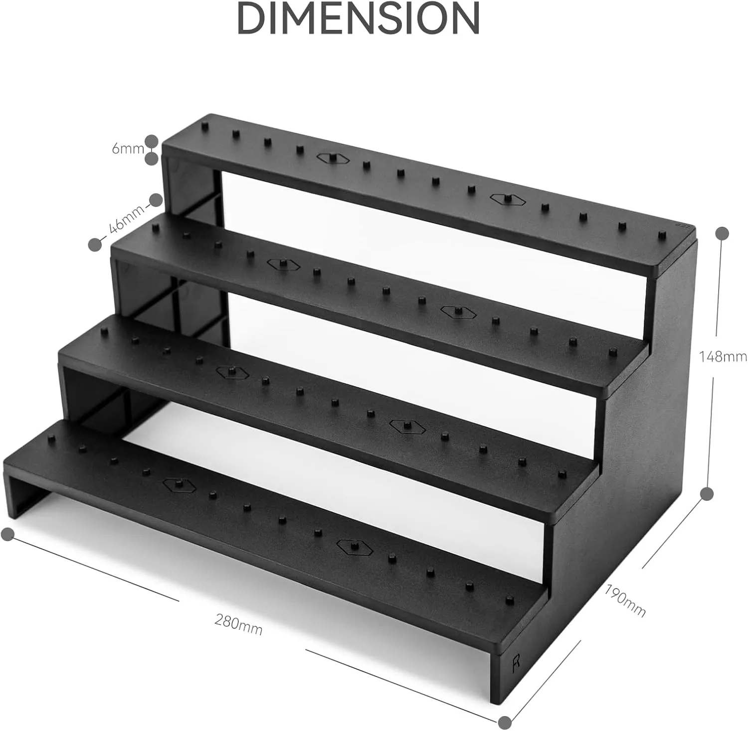 Action Figure Risers Stand, Figure Riser Display Shelf with Pegs, Toy Organizer Stand, Compatible with 3.75'' Vintage (1977-1985) Star Was/GI Jeo Figures, Black 4 Tiers