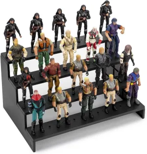 Action Figure Risers Stand, Figure Riser Display Shelf with Pegs, Toy Organizer Stand, Compatible with 3.75'' Vintage (1977-1985) Star Was/GI Jeo Figures, Black 4 Tiers