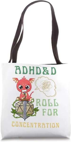 ADHD&D Roll For Concentration Funny Quote Gamer Apparel Tote Bag