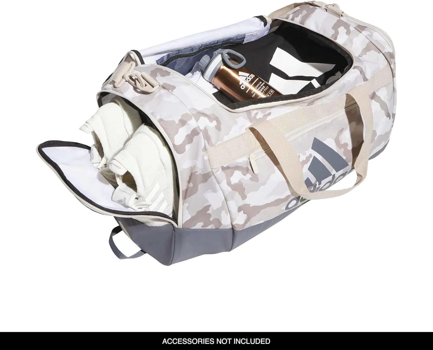adidas Unisex Defender 4.0 Gym Duffel Bag for Men and Women, Camouflage Wonder Beige/Onix Grey, Medium (66L)
