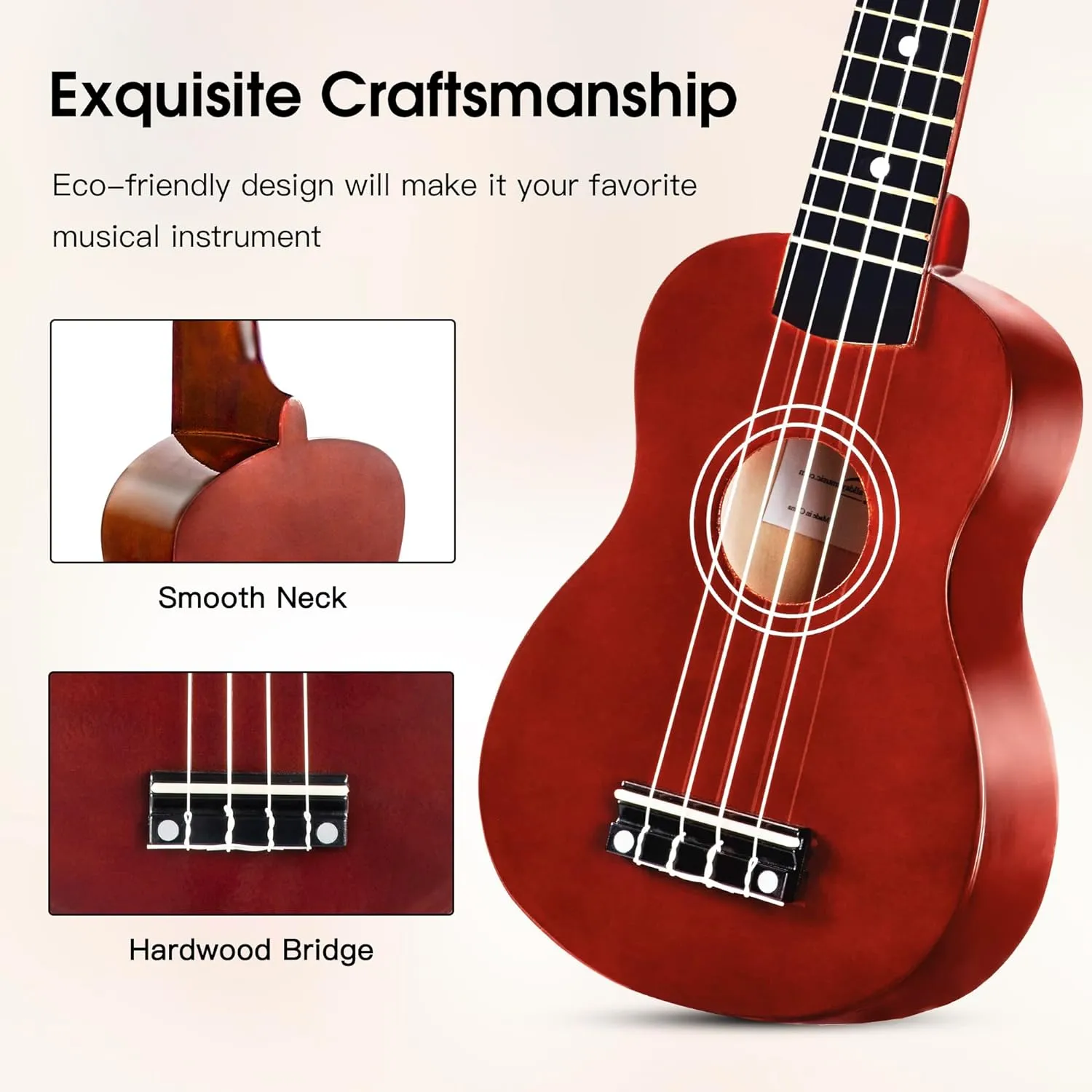 ADM Ukulele for Beginners Hawaiian Wood Ukelele Kit for Kids Adult Student Starter Professional Ukalelee Pack Bundle with Free Lessons Gig Bag Strap Nylon String Tuner (Brown, 21 Inch)