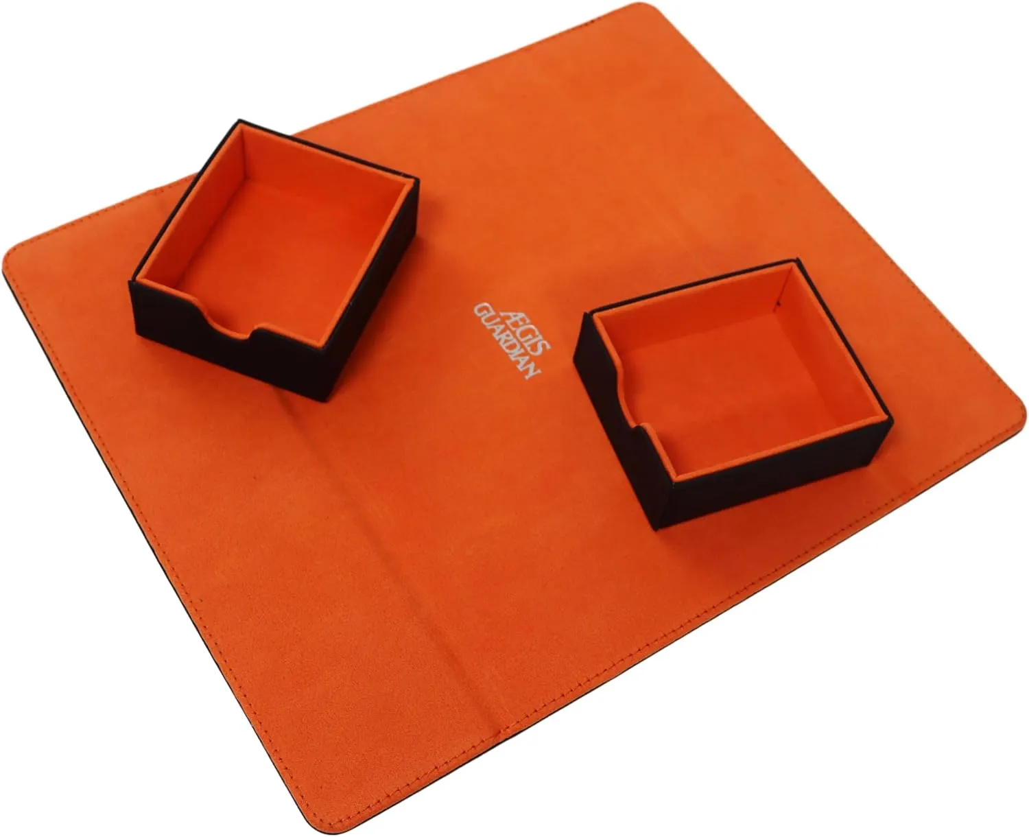 AEGIS GUARDIAN Commander Deck Box Hold 600  Sleeved Cards, Card Deck Box with 2 Dice Tray Fit for TCG MTG CCG, Holds up to 4 Card Storage Boxes, PU Leather Strong Magnet, Black and Orange