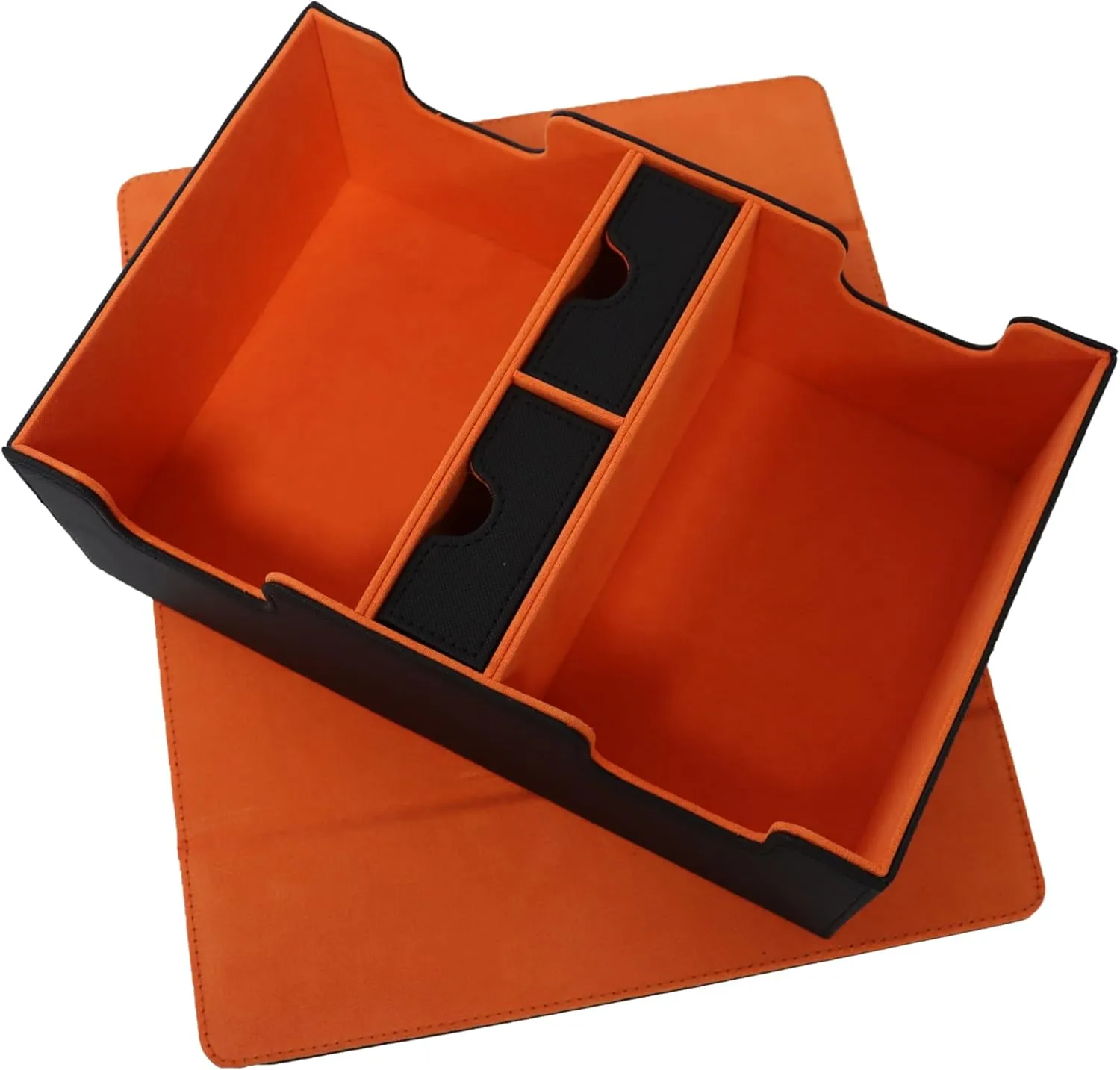 AEGIS GUARDIAN Commander Deck Box Hold 600  Sleeved Cards, Card Deck Box with 2 Dice Tray Fit for TCG MTG CCG, Holds up to 4 Card Storage Boxes, PU Leather Strong Magnet, Black and Orange