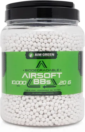 Aim Green Biodegradable Airsoft BBS, Premium-Grade 6mm Airsoft BBS, 20g, 25g, 32g, 36g, 40g, 2,500, 5,000, 10,000 Count