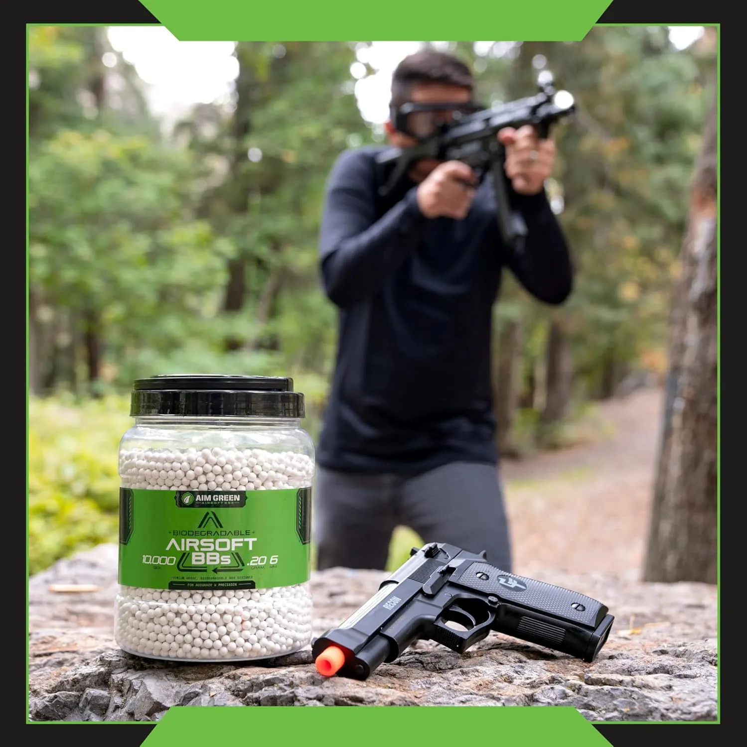 Aim Green Biodegradable Airsoft BBS, Premium-Grade 6mm Airsoft BBS, 20g, 25g, 32g, 36g, 40g, 2,500, 5,000, 10,000 Count