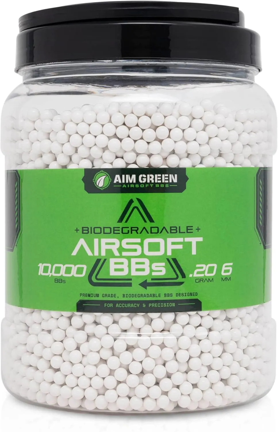 Aim Green Biodegradable Airsoft BBS, Premium-Grade 6mm Airsoft BBS, 20g, 25g, 32g, 36g, 40g, 2,500, 5,000, 10,000 Count
