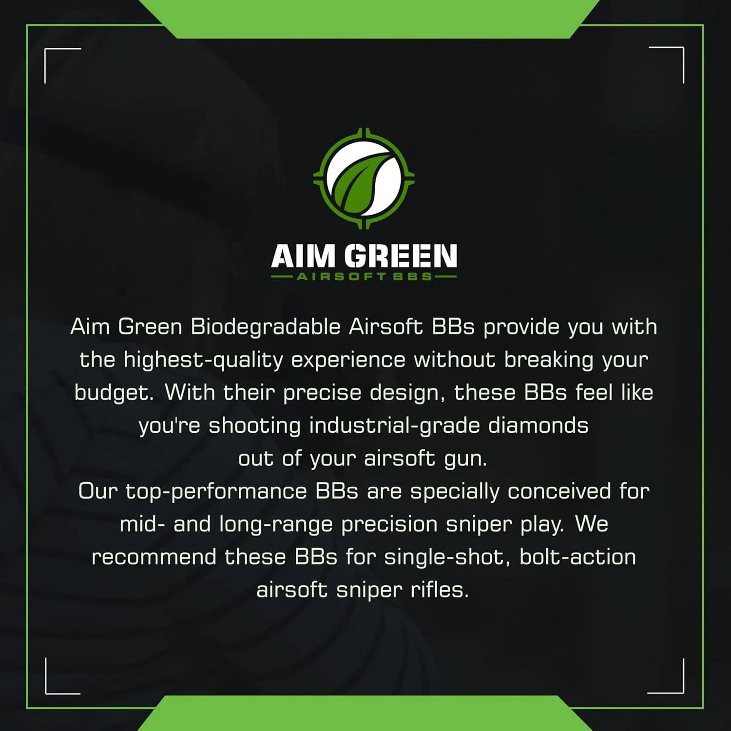 Aim Green Biodegradable Airsoft BBS, Premium-Grade 6mm Airsoft BBS, 20g, 25g, 32g, 36g, 40g, 2,500, 5,000, 10,000 Count