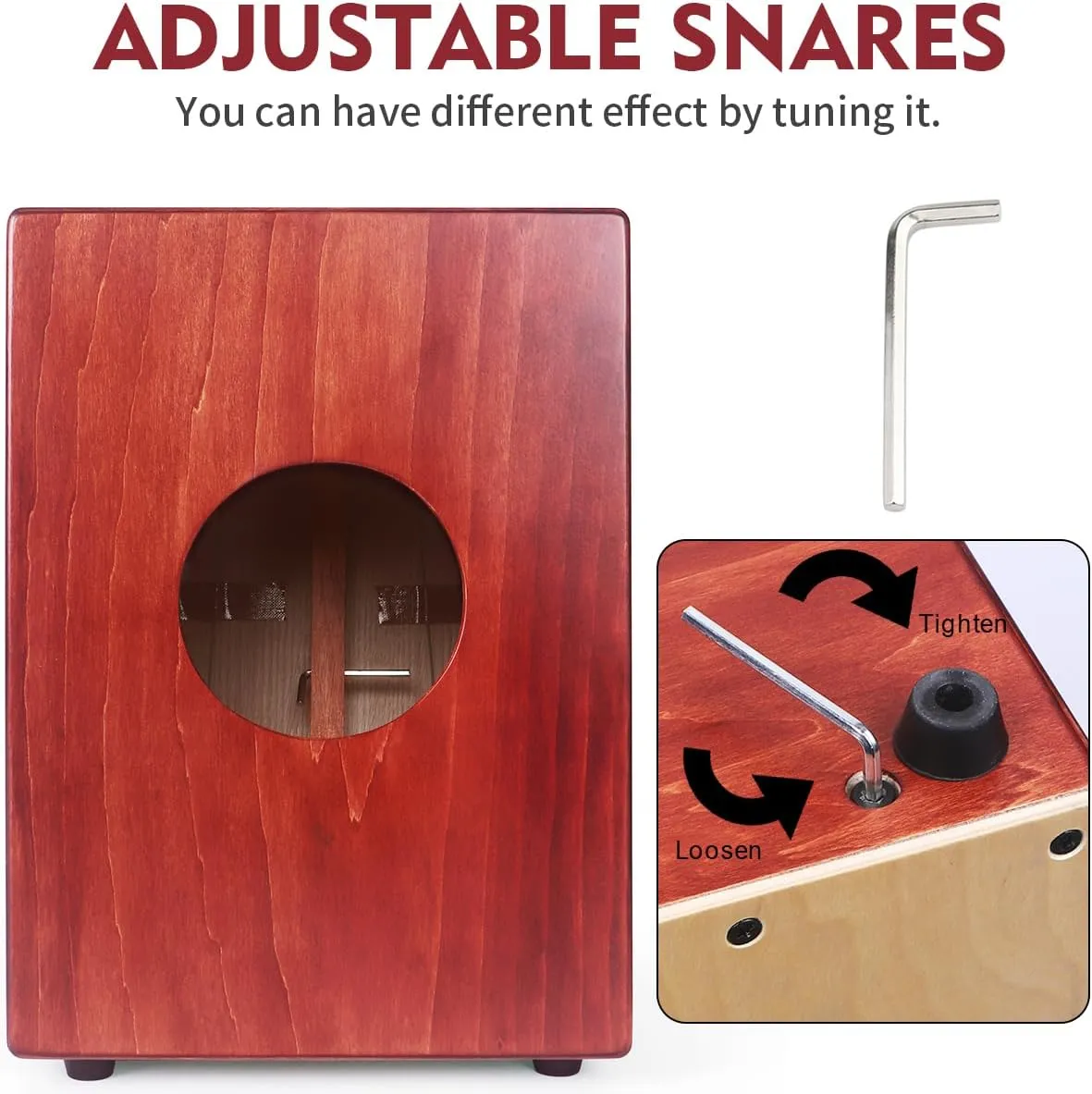 AKLOT 12" Cajon Box Drum Wooden Percussion Box with Internal Adjustable Snares Betula Wood