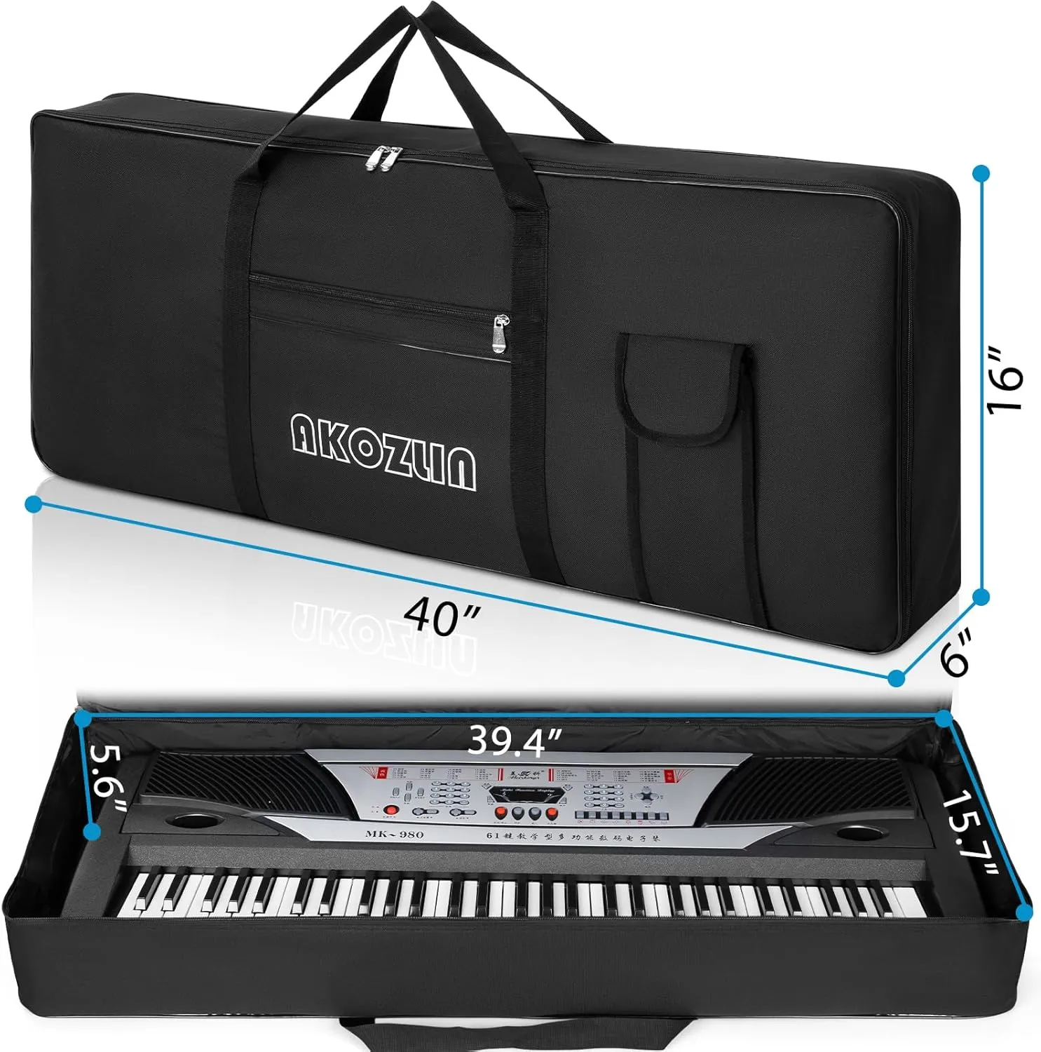 AKOZLIN 61 Keys Portable Padded Keyboard Case,Dimension 40"X6"X16", Electric Piano Keyboard Gig Bag (Black)