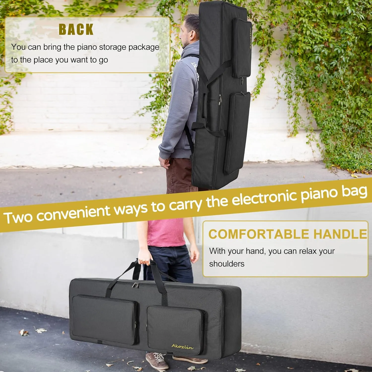AKOZLIN 88-Key Keyboard Gig Bag 57.5"×18"×6.75" Portable Electric Piano Case Foldable Bag For 88-Note Keyboard