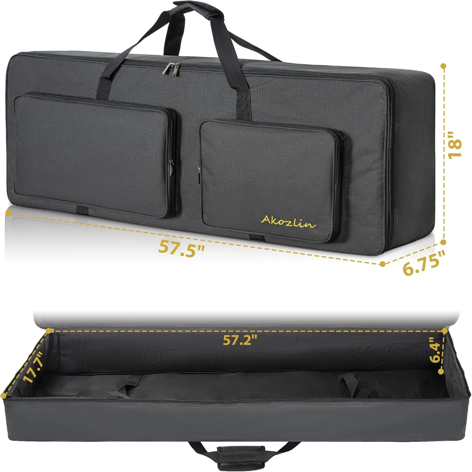 AKOZLIN 88-Key Keyboard Gig Bag 57.5"×18"×6.75" Portable Electric Piano Case Foldable Bag For 88-Note Keyboard