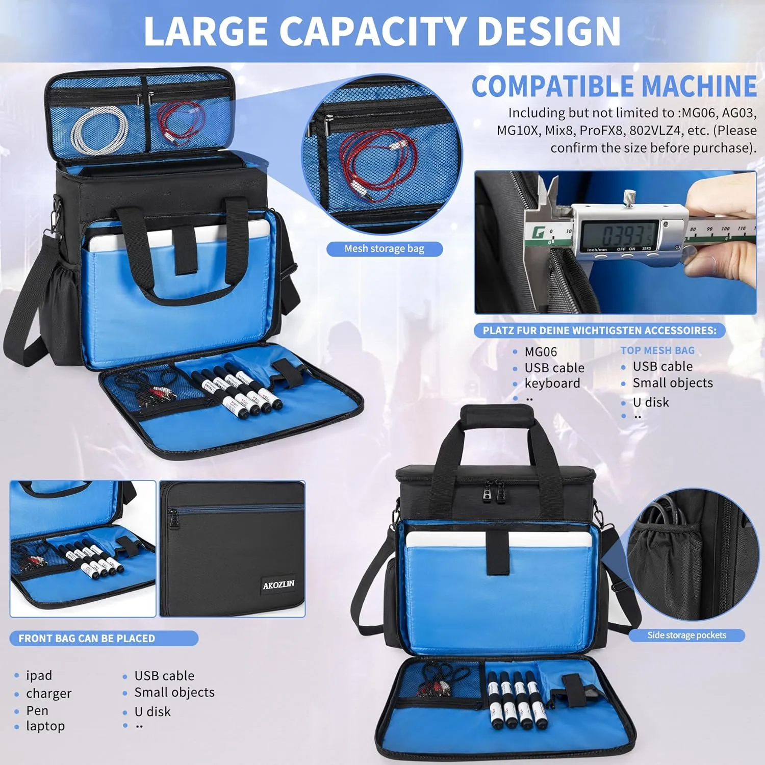 AKOZLIN Padded Mixer Gig Bag DJ Controller Travel Shoulder Bag Case 13"X13"X5.5"Fit For MG06, AG03, MG10X, Mix8, ProFX8 and More Equipment