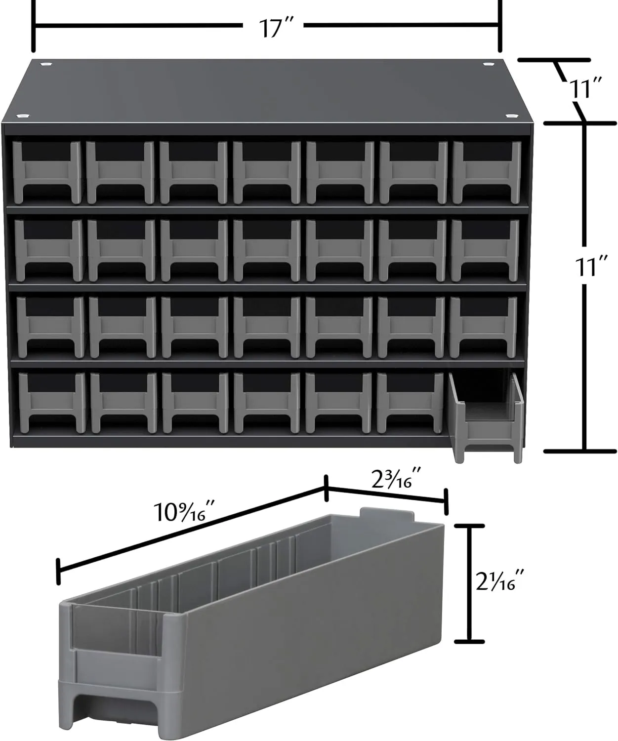 Akro-Mils Steel Garage Storage Cabinet, Small Parts Organizer Metal Cabinet for Hardware, Nails, Screws, Bolts, Nuts, and More, 17" W x 11" D x 11" H, 28-Drawer, Gray Cabinet/Gray Drawers (19228)
