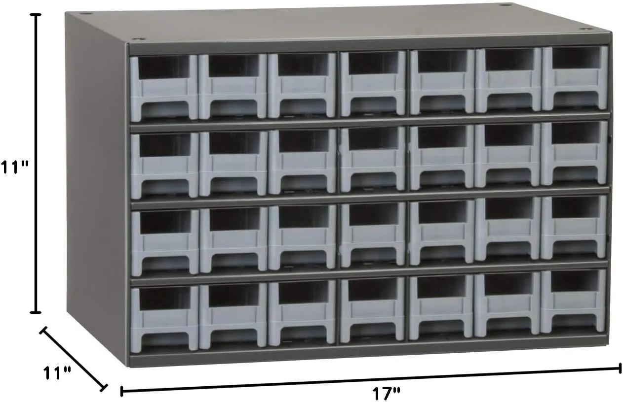 Akro-Mils Steel Garage Storage Cabinet, Small Parts Organizer Metal Cabinet for Hardware, Nails, Screws, Bolts, Nuts, and More, 17" W x 11" D x 11" H, 28-Drawer, Gray Cabinet/Gray Drawers (19228)
