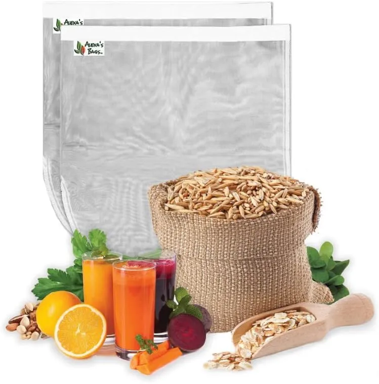Alexa's Bags (2 Pack) Pro Quality Juicing & Nut Milk Bag - 13"X14" - Commercial Grade Reusable All Purpose Food Strainer - BPA-Safe - Ultra Strong Fine Nylon - Nutmilk, Juices, Pulp Strainer, Warranty