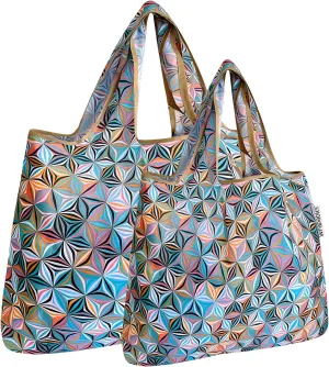 allydrew Large & Small Foldable Tote Nylon Reusable Grocery Bags, Set of 2