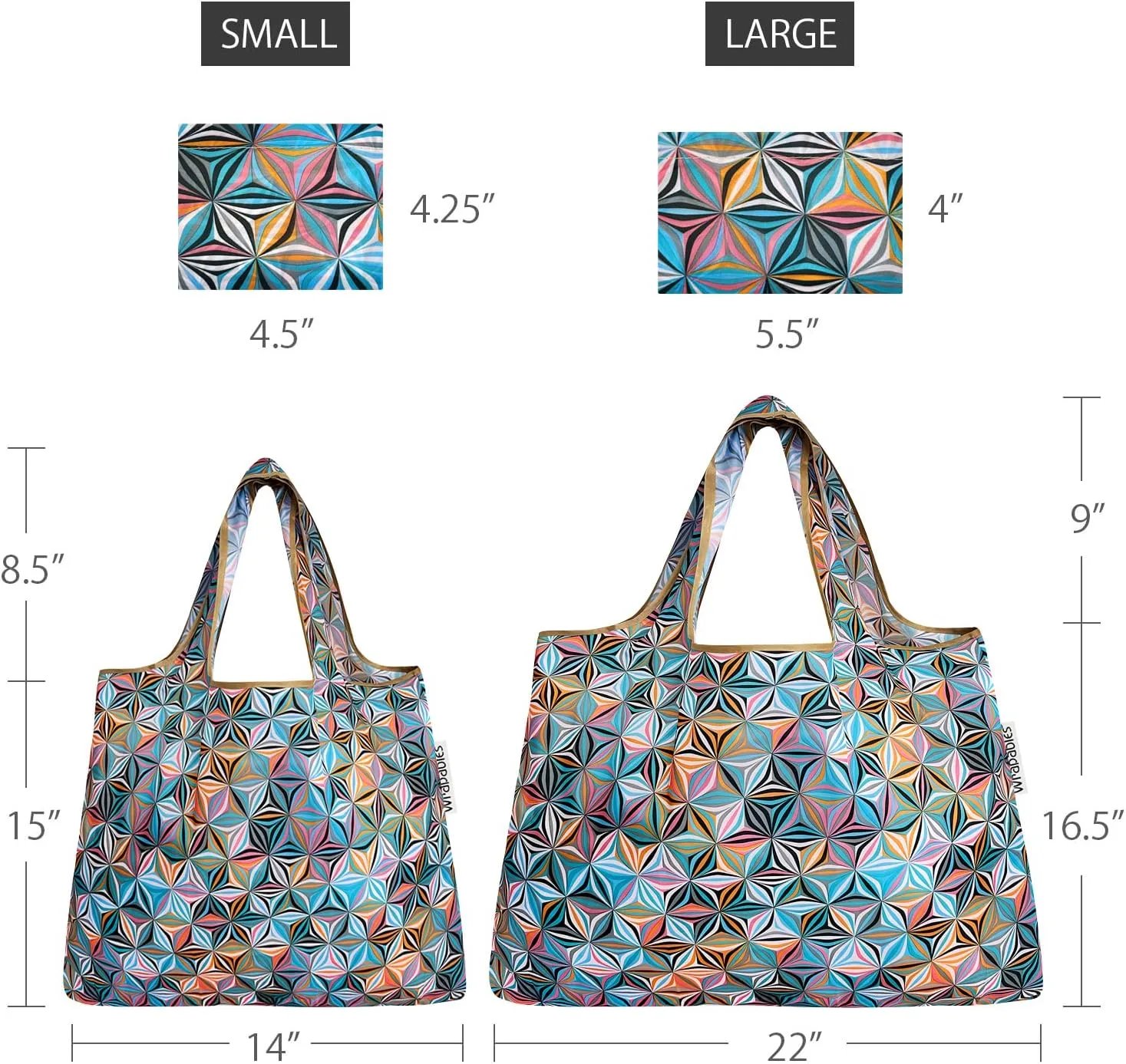 allydrew Large & Small Foldable Tote Nylon Reusable Grocery Bags, Set of 2