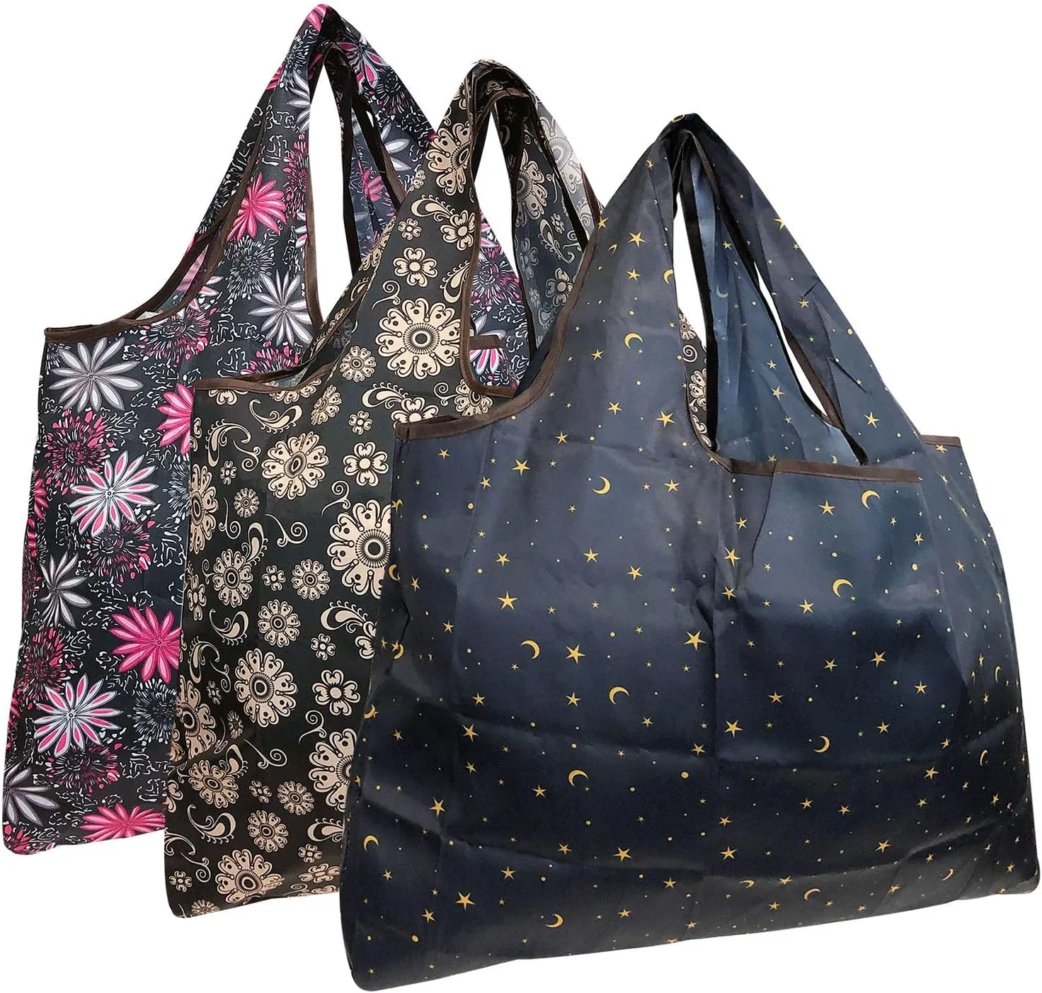 allydrew Large Foldable Tote Nylon Reusable Grocery Bag, 3 Pack
