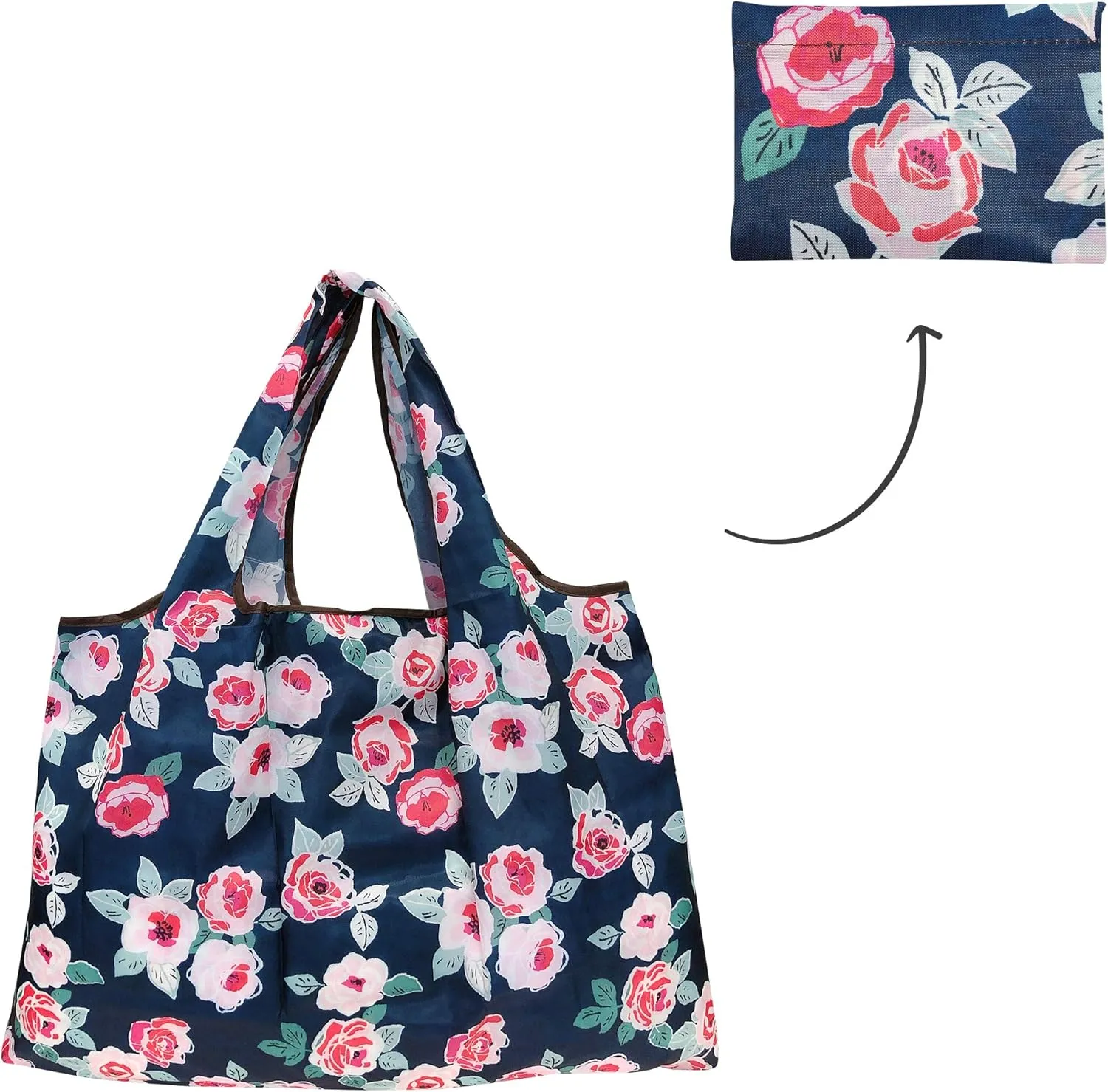 allydrew Large Foldable Tote Nylon Reusable Grocery Bags, 6 Pack