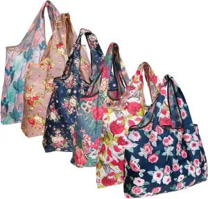 allydrew Large Foldable Tote Nylon Reusable Grocery Bags, 6 Pack