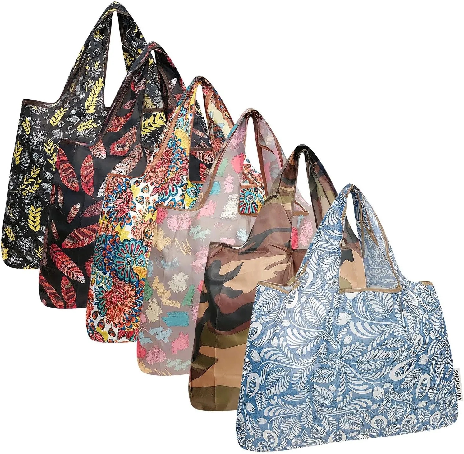 allydrew Large Foldable Tote Nylon Reusable Grocery Bags, 6 Pack