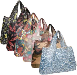 allydrew Large Foldable Tote Nylon Reusable Grocery Bags, 6 Pack