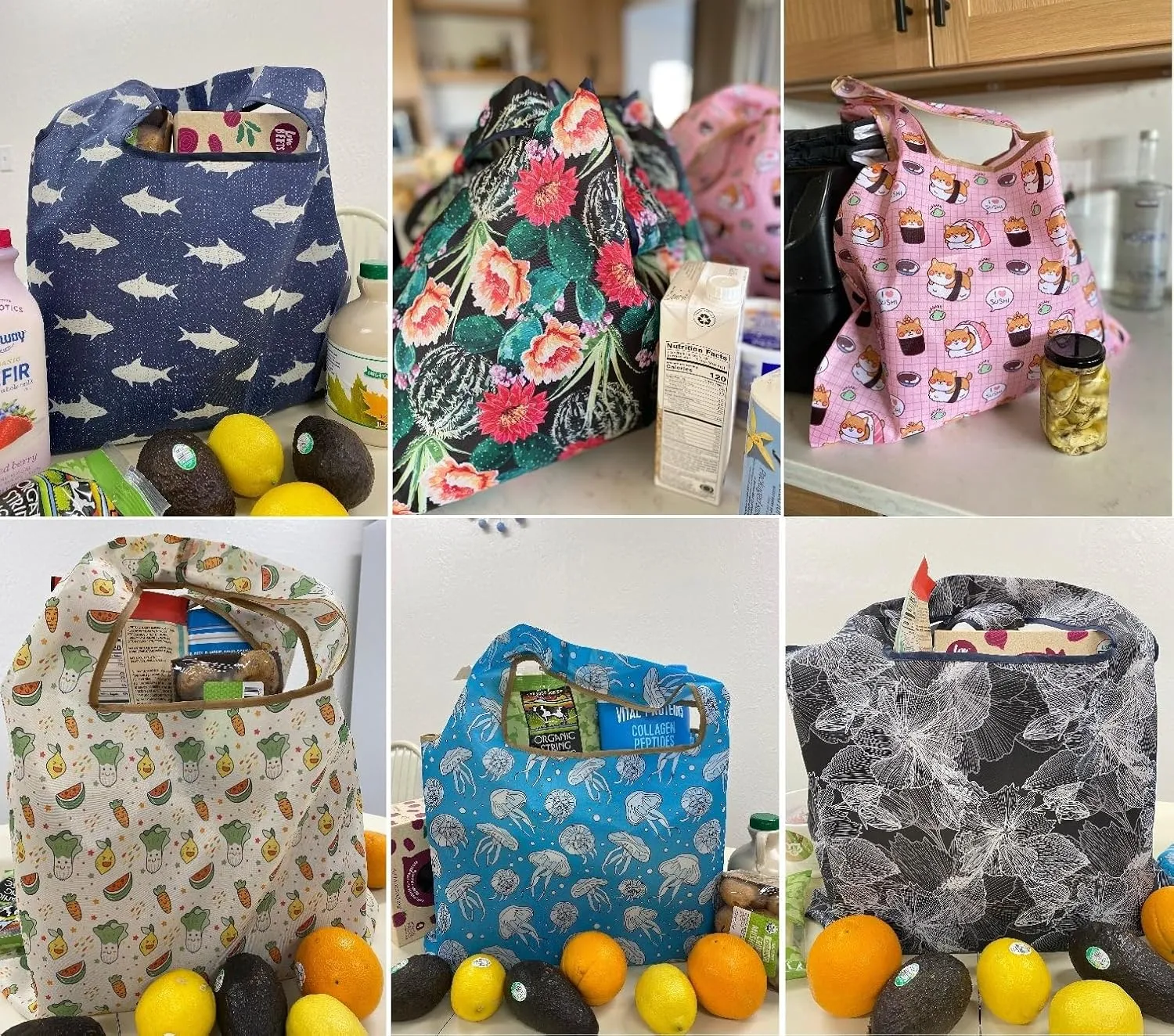 allydrew Medium Foldable Tote Nylon Reusable Grocery Bag (Set of 2)