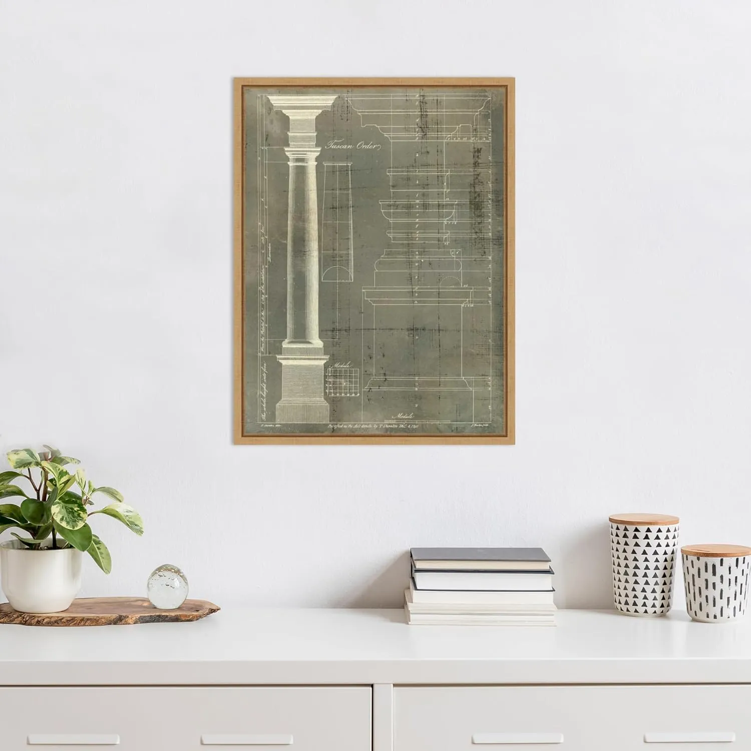 Amanti Art Framed Canvas Wall Art 24x18 Column Blueprint III by Thomas Sheraton, Framed Wall Art Canvas, Architecture Artwork, Modern Decor, Medium Poster Painting for Living Room, Bedroom, Bathroom,