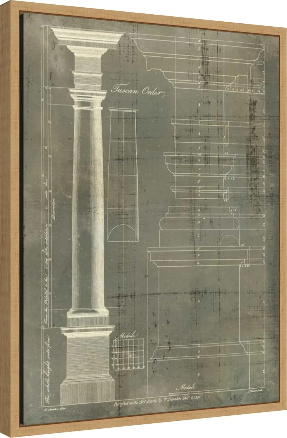 Amanti Art Framed Canvas Wall Art 24x18 Column Blueprint III by Thomas Sheraton, Framed Wall Art Canvas, Architecture Artwork, Modern Decor, Medium Poster Painting for Living Room, Bedroom, Bathroom,