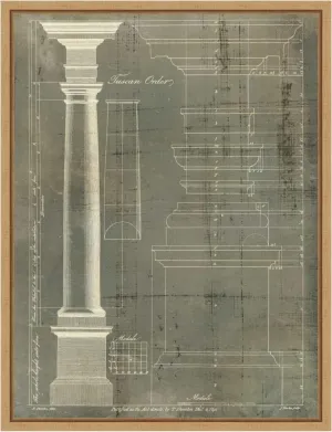 Amanti Art Framed Canvas Wall Art 24x18 Column Blueprint III by Thomas Sheraton, Framed Wall Art Canvas, Architecture Artwork, Modern Decor, Medium Poster Painting for Living Room, Bedroom, Bathroom,