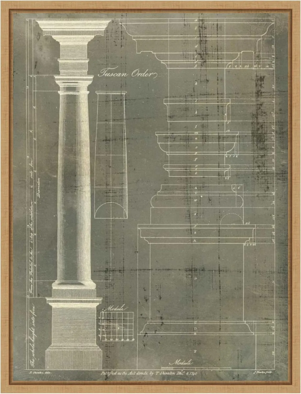 Amanti Art Framed Canvas Wall Art 24x18 Column Blueprint III by Thomas Sheraton, Framed Wall Art Canvas, Architecture Artwork, Modern Decor, Medium Poster Painting for Living Room, Bedroom, Bathroom,