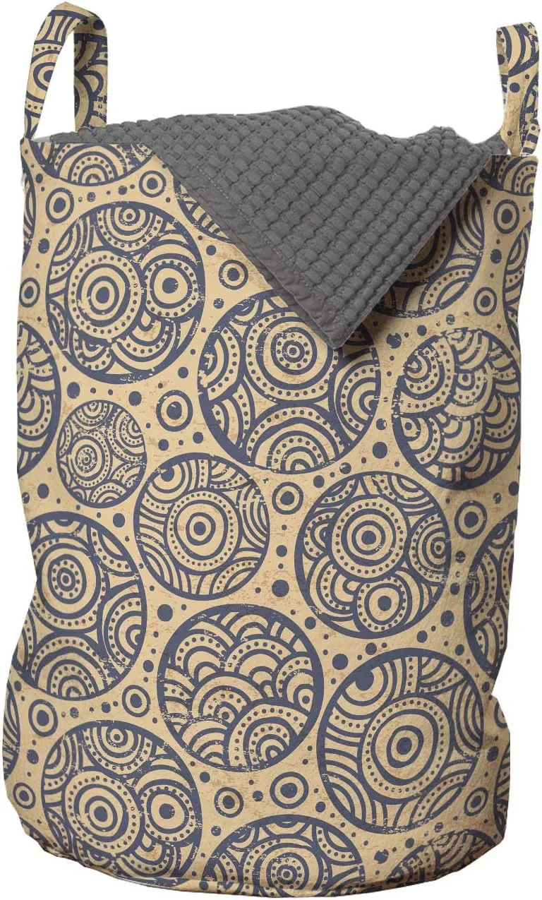 Ambesonne Abstract Laundry Bag, Rhythmic Circles Dots Arrangement on Pastel Background Print, Hamper Basket with Handles Drawstring Closure for Laundromats, 13" x 19", Pastel Brown Purpleblue