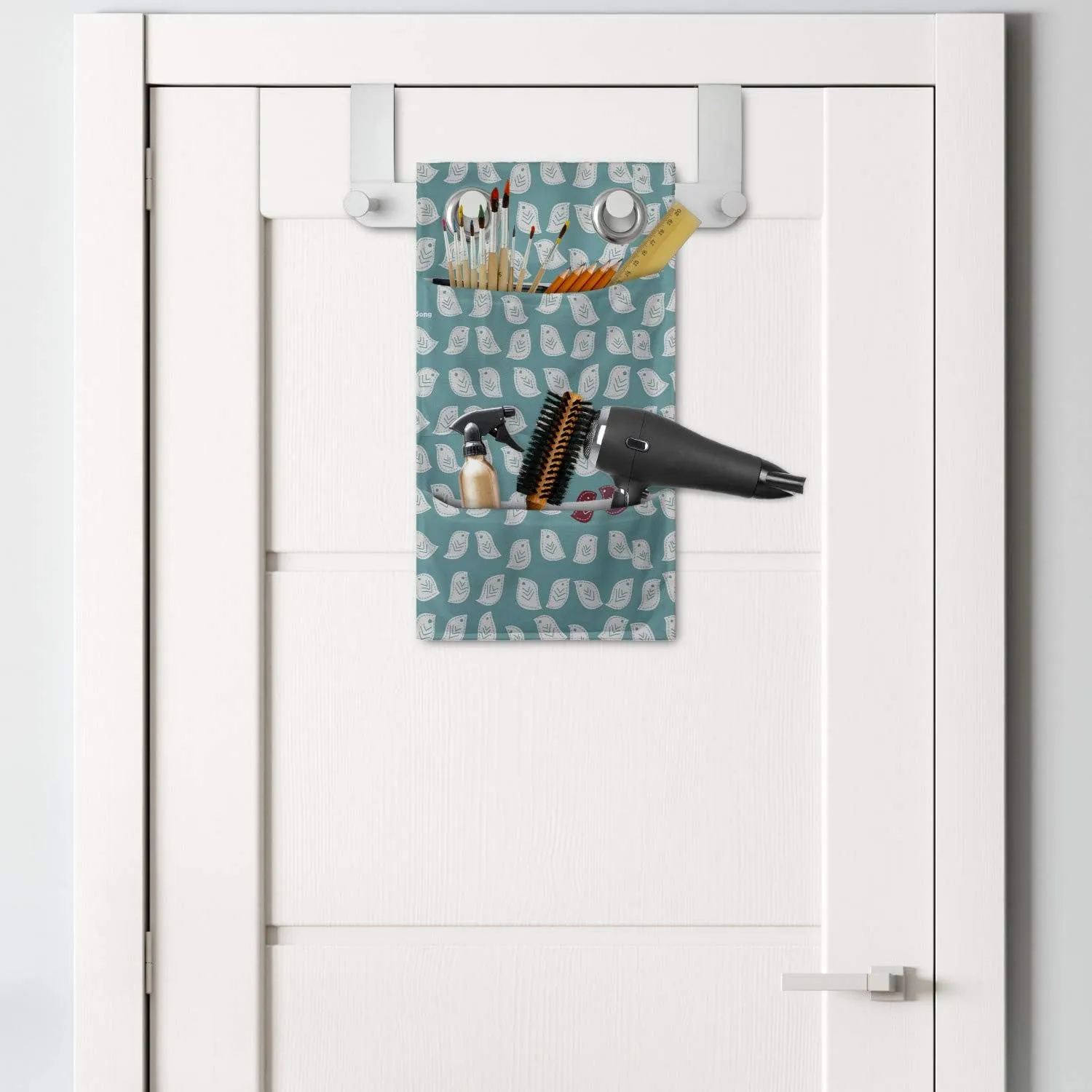 Ambesonne Birds Hanging Pocket Organizer, Snippet Style Connivent Pieces of Sparrows Birds with Marginal Couple, Printed Polyester Storage Bag with Pockets, 9" x 16", Burgundy Seafoam
