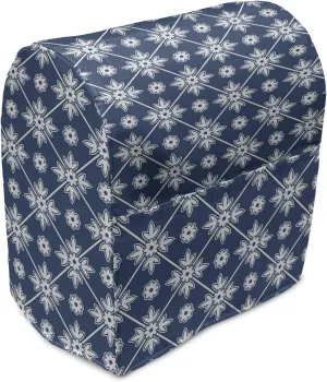 Ambesonne Blue Stand Mixer Cover, Checkered Pattern with Abstract Spring Blossoms Folkloric Holland Cultural Pattern, Kitchen Appliance Organizer Bag Cover with a Pocket, 6-8 Quarts, Blue White