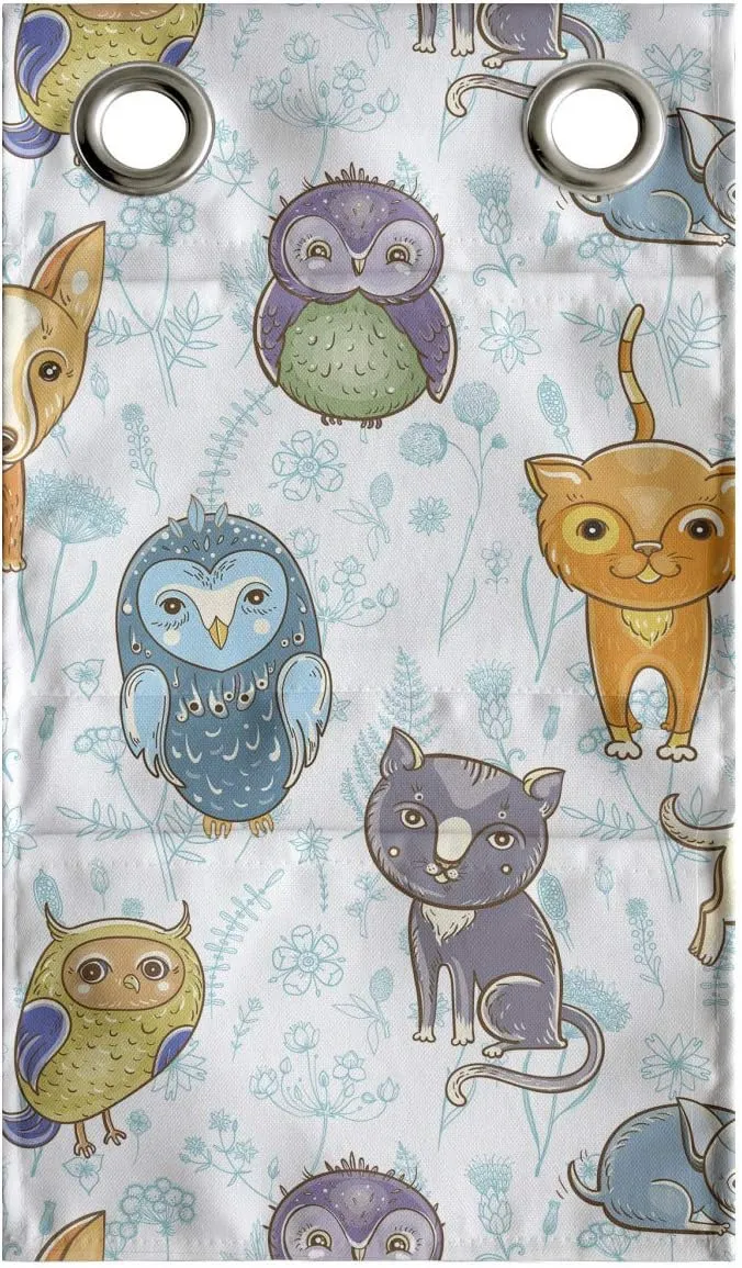 Ambesonne Cartoon Hanging Pocket Organizer, Demonstration of Animals Kitten Puppy Fox Owls Fun Times Floral Background, Printed Polyester Storage Bag with Pockets, 9" x 16", Multicolor