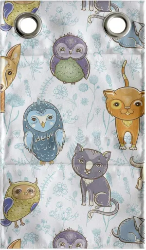 Ambesonne Cartoon Hanging Pocket Organizer, Demonstration of Animals Kitten Puppy Fox Owls Fun Times Floral Background, Printed Polyester Storage Bag with Pockets, 9" x 16", Multicolor