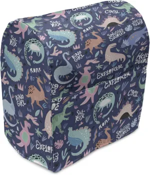 Ambesonne Dinosaur Stand Mixer Cover, Cartoonish Abstract Extinct Animals She-rex Dino Girl, Kitchen Appliance Organizer Bag Cover with a Pocket, 6-8 Quarts, Dark Indigo and Multicolor