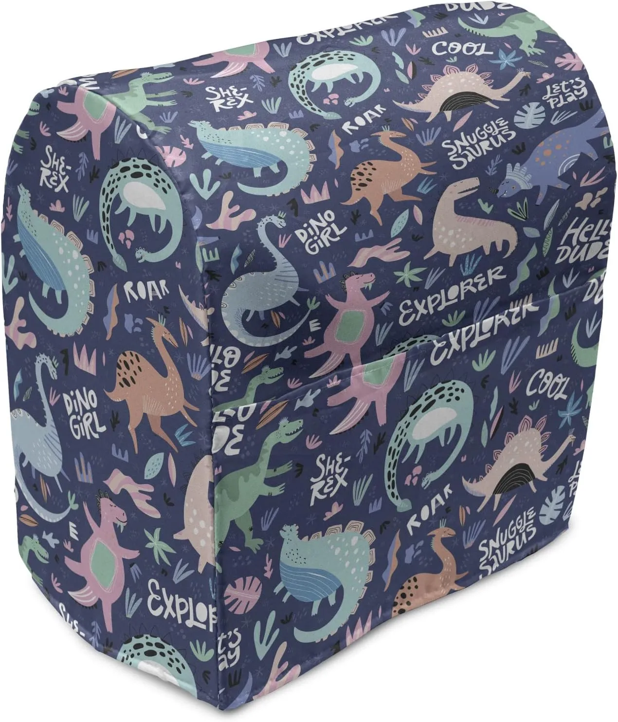 Ambesonne Dinosaur Stand Mixer Cover, Cartoonish Abstract Extinct Animals She-rex Dino Girl, Kitchen Appliance Organizer Bag Cover with a Pocket, 6-8 Quarts, Dark Indigo and Multicolor