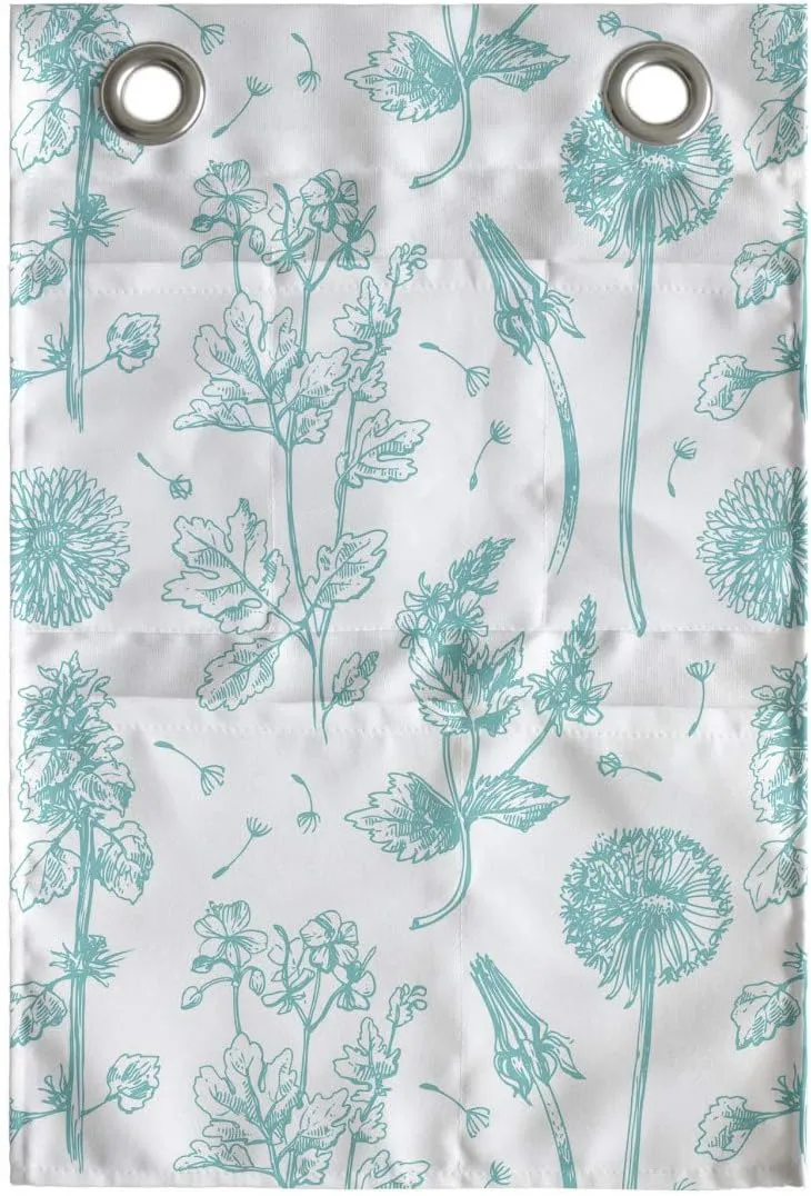 Ambesonne Floral Hanging Pocket Organizer, Hand Drawn Sketchy Interpretation of Wildflowers on a Plain Background, Printed Polyester Storage Bag with Pockets, 14" x 20", Cadet Blue White